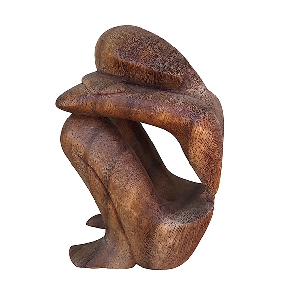 Other - Vintage‎ Brown Resting Man Abstract Rustic Hand Carved Wooden Sculpture Art